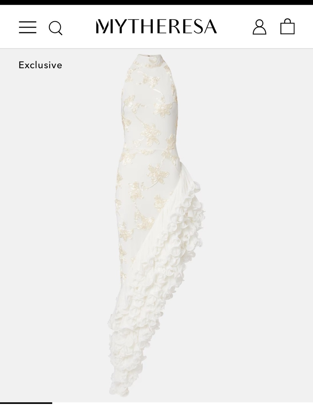 White High-Low Halter Dress with Floral Appliqué